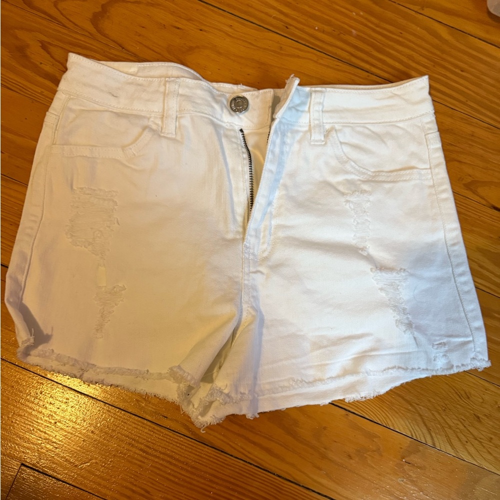 Almost Famous White Distressed Jean Shorts